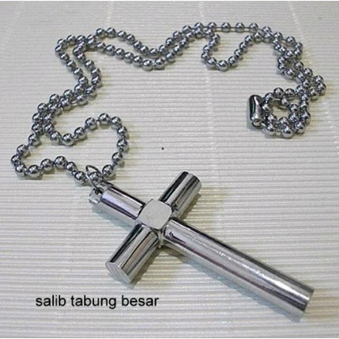 Kalung Titanium Pria Salib Tabung Besar Rantai Biji Lada Jewellery