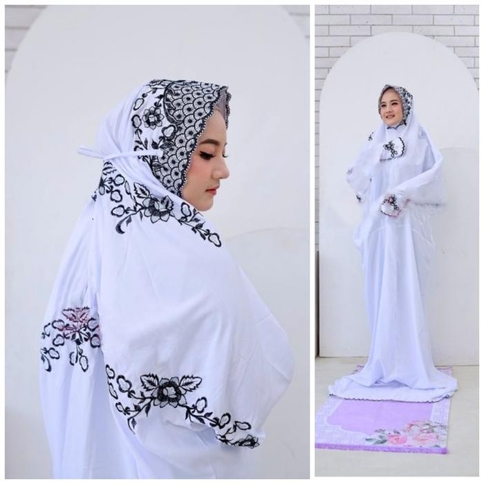 ORIGINAL MUKENA TERUSAN/LAJURAN KAIN KATUN POLINO MIKRO REMAJA DEWASA BORDIR BUNGA MUKENAH RUKUH