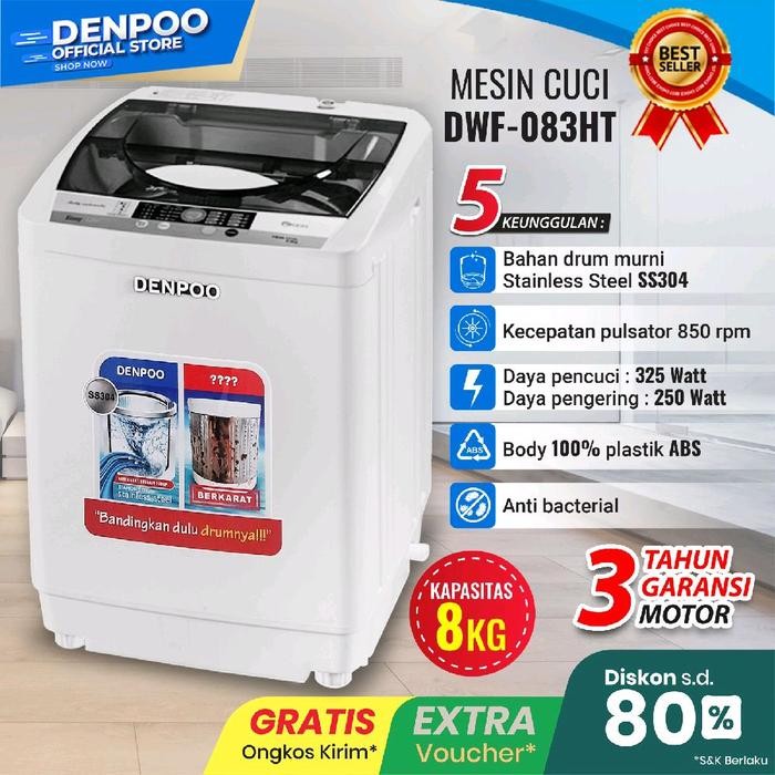 MESIN CUCI 1 TABUNG DENPOO DWF 083HT - 8KG