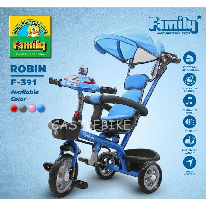 BARANG TERLARIS  [Warna Chat] Family Robin F391 Sepeda Roda Tiga Anak Ban Eva Musik Lampu PACKING