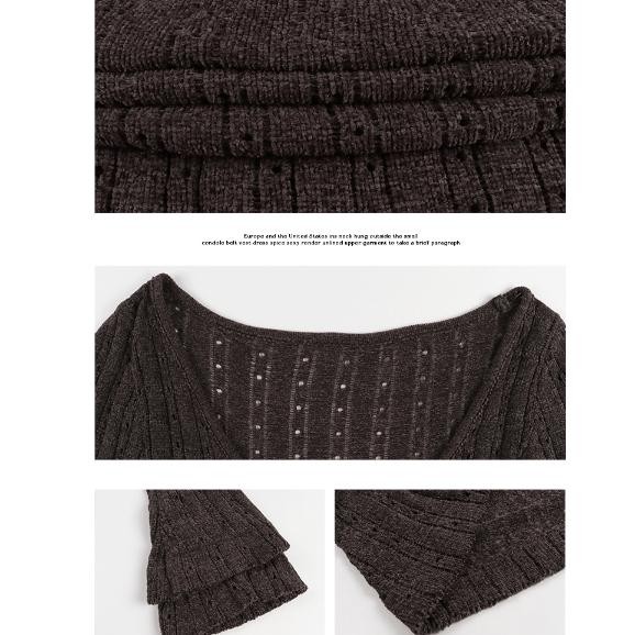 Pilihan- Yiu Yiu Korea - Sexy Rajut Mini Dress Bodycon Square Neck Long Dress Wanita Knit Dress