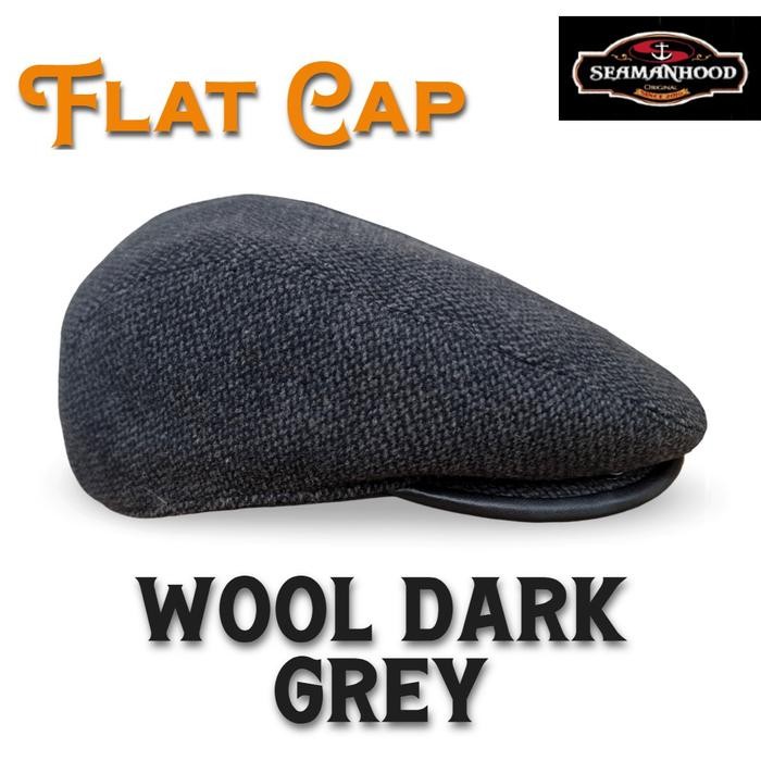 Topi FlatCap Hooligan Original Seamanhood Ivy Cap Driver Hat Flat Cap Wool Dark Grey Kombinasi Kulit