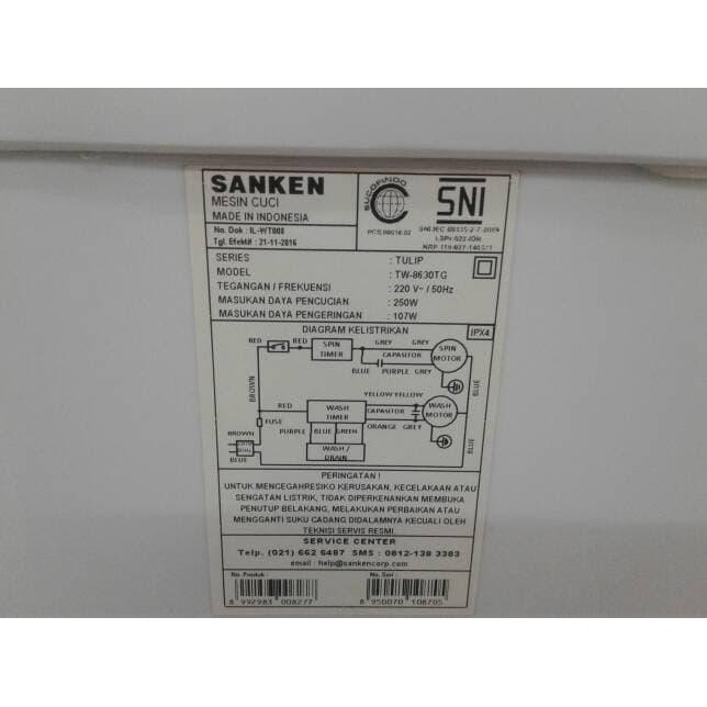 MESIN CUCI SANKEN 8 KG TW 8630