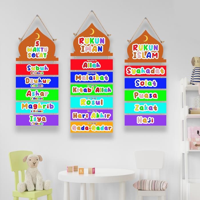 Zehandcraft - Hiasan Dinding Islami Bahan Kayu, Hiasan Rukun Islam, Hiasan Rukun Iman, Hiasan 5