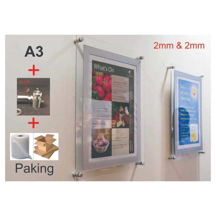 

OJ A3 Mount Acrylic Display Frame Akrilik Poster Dinding 2mm custom