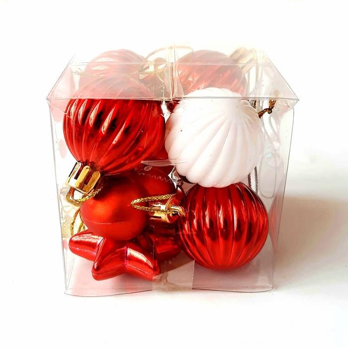 Bola Natal Mix Isi 10 Hiasan Bintang Hati Bola Natal Merah Putih Murah