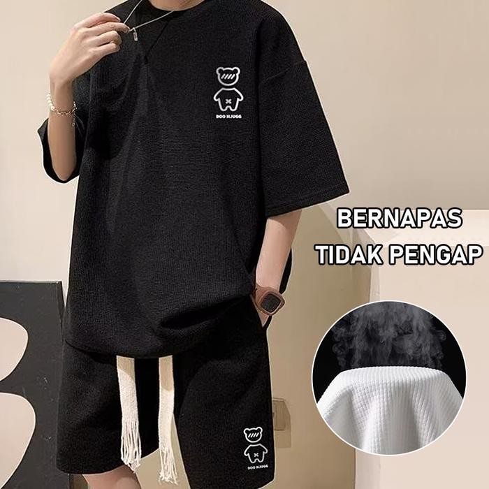 Pilihan- Setelan Outfit Pria Baju Oversize Pria Distro One Set Lengan Pendek 1 Set Outfit Cowok