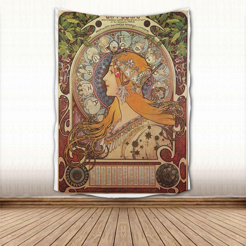 Beautiful Alphonse Mucha Tapestry Wall Hanging Wall Fabric Tapestry Art Home Decoration Sleeping Pad