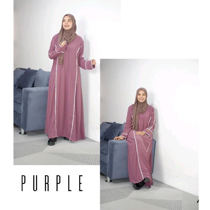 Gamis Abaya Basic NADIFA Dress Crinkle Airflow Wanita Muslim Lembut Tangan Renda - Hitam - Putih,