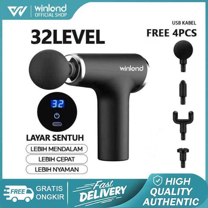 Terlaris [COD] Winland Massage Gun Alat pijat 32 level 4 in 1 Alat Fitnes/Mainan Dewasa Pria Dan