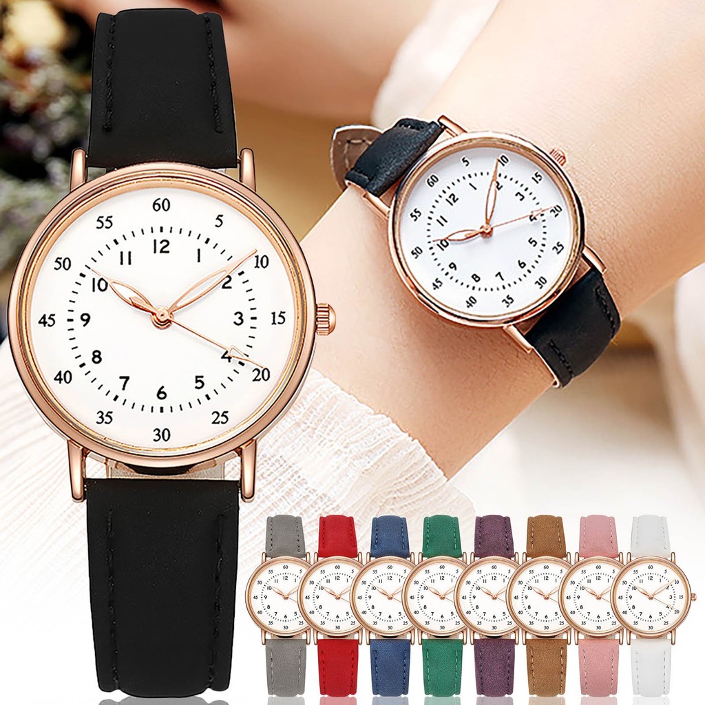 IMPORT Women'S Quartz Watches Simple Style Arabic Numerals Dial Watch Luxury Couple Casual Leather