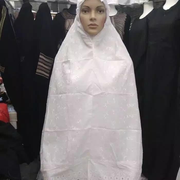 lplw- Bergo Katun Renda Super Panjang Putih Perlengkapan Haji Dan Umroh