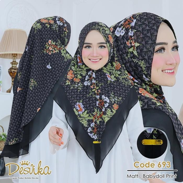 Prom0Besar- Hijab Instan Dc 683 Khimar Pari Ceruty Babydoll Premium Motif Bunga By Desvika Hijab