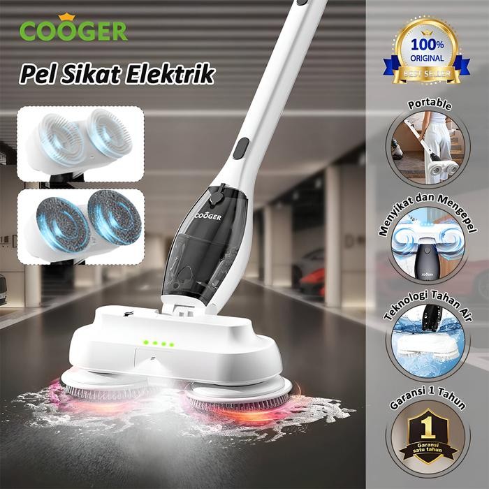 BERKUALITAS !! COOGER Pel Lantai Elektrik Electric Spin Mop Portable Alat Pel Listrik Kepala Ganda