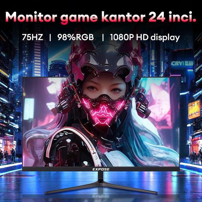 focx- Monitor Pc Komputer 24 Inch Monitor Gaming Panel Ips Kecepatan Refresh Tinggi Hdmi/Vga