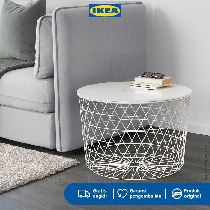 IKEA KVISTBRO Meja Penyimpanan Samping Sofa Putih Minimalis 61cm Furniture