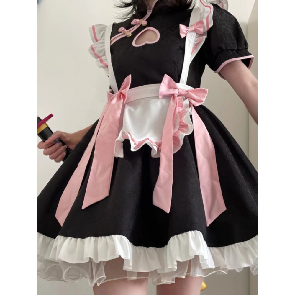 Cafe Lolita Dress Maid Costumes Cosplay Naughty Animation Show Sexy Waitress Outfit Exposed Chest