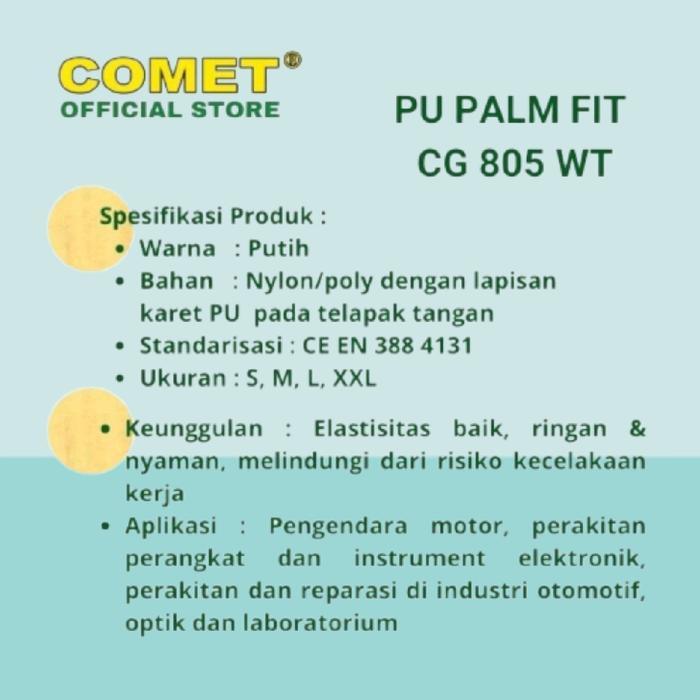 NEW Sarung Tangan Kerja Nylon Palmfit Comet Putih CG805WT Karet Perpasang