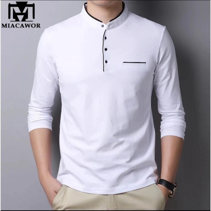 Kaos Pria Kerah Shanghai Lengan Panjang Jumbo M L Xl Xxl Xxxl / Kaos Pria Lengan Panjang Terbaru /