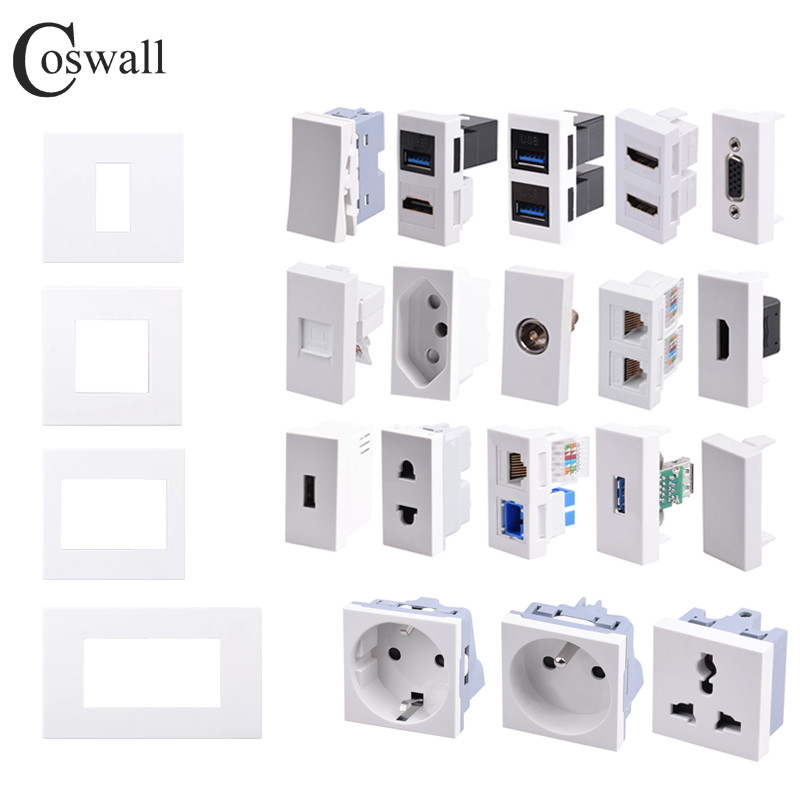 Wall EU French Brasil Israel Socket + TV CAT6 Internet Jack, HDMI-compatible 2.0 & USB 3.0 Optical