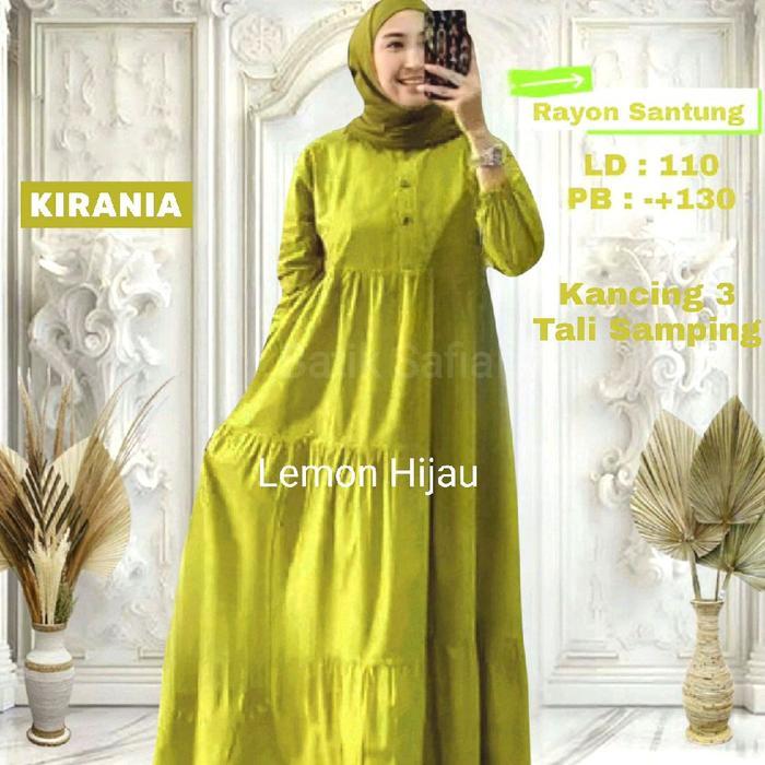 Premium Kirania Gamis Rayon Santung Polos Midi Dress Susun Kancing Pakaian Wanita Fashion Muslim