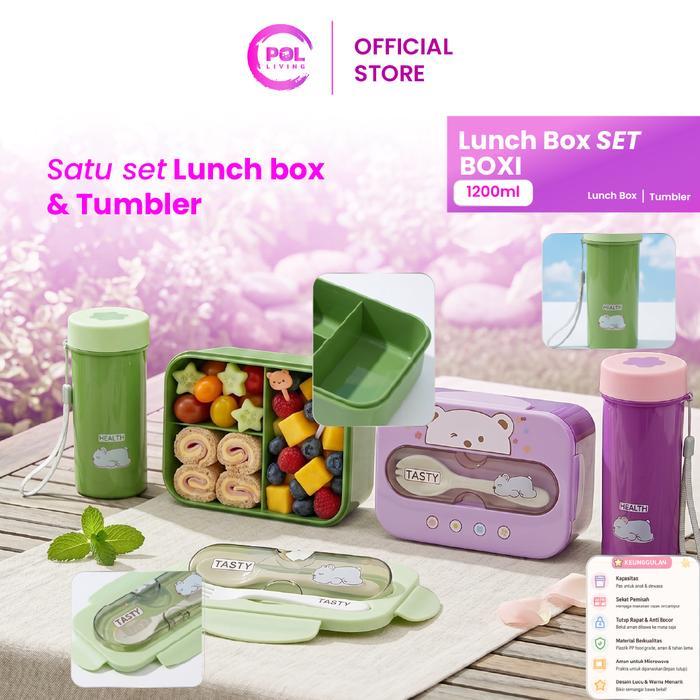POL COD BOXI SET 1000ML - LUNCH BOX + TUMBLER MINI SET LENGKAP AESTHETIC