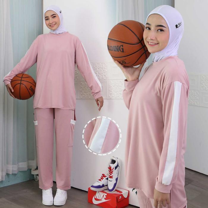 Setelan Olahraga Wanita Gowes Senam Padel Jogging List 5-0003 Atasan Baju Celana Muslim Panjang - Se