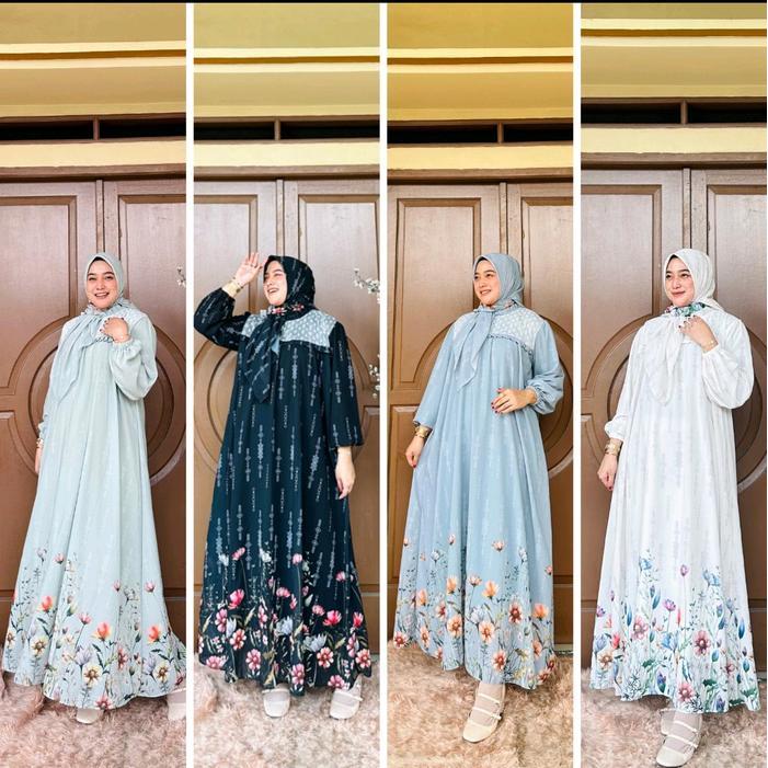 Gamis mercy motif bunga tulip Dress Muslim Wanita - hitam, m