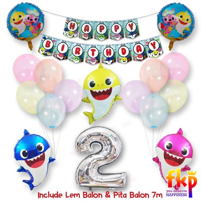 Paket Ulang Tahun Baby Shark / Paket Dekorasi Ultah Anak Tema Ikan Hiu
