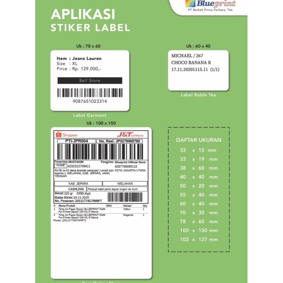 

DIRECT THERMAL STICKER LABEL ONLINE SHOP BLUEPRINT 100 x 150mm 500pcs