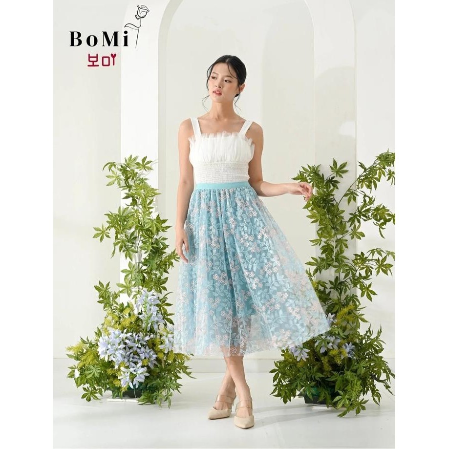 Sale Rok Tutu Import 3D Furing Motif Bunga Timbul All Size Warna Toska