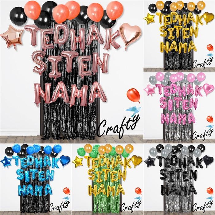 Pilihan- [Paket] Dekorasi Balon Warna Warni Simple Tedhak Siten Curtain Backdrop Tedak Siten