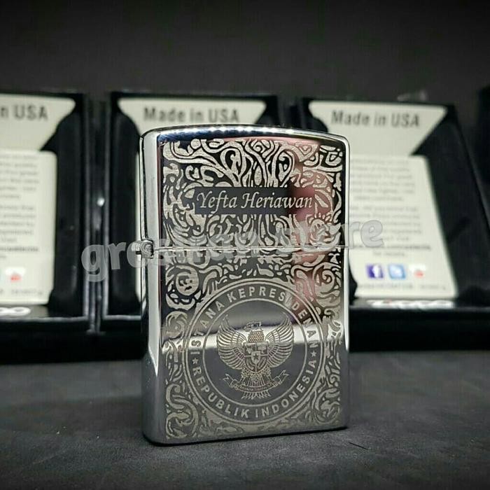 Pilihan- Zippo Istana Kepresidenan 4 Batik Silver Custom Logo Ukir Grafir Nama