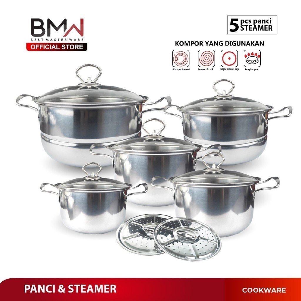 Panci Serbaguna Pnci Stainless Mpasi Tebal Peralatan Dapur Kukus Buat Masak Pnci1 Set Lengkap Promo 