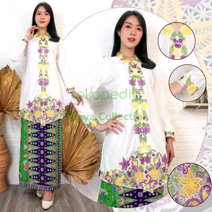 set kebaya tunik encim bordir warna bahan katun ima premium Tangan Panjang