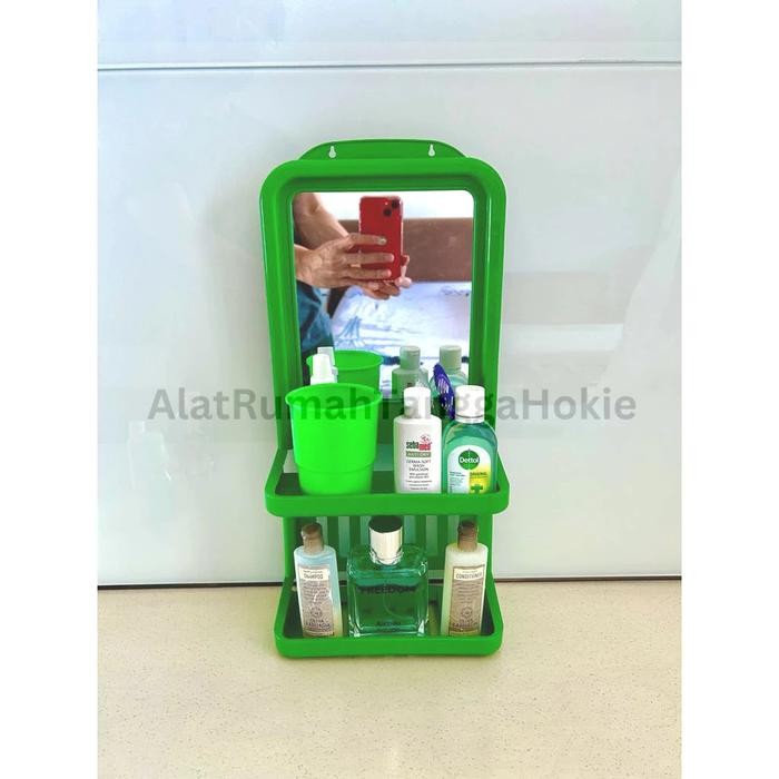 New Rak Cermin Kamar Mandi Dinding Sabun Tempel Kosmetik Make Up Kaca Gantung Tempat Sabun Kaca
