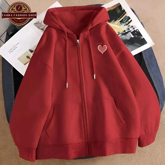 Jaket ( S - 6XL ) Zip Hoodie LOVE ART CUTE Big Size Jaket Resleting Zipper Korean Ulzzang Style