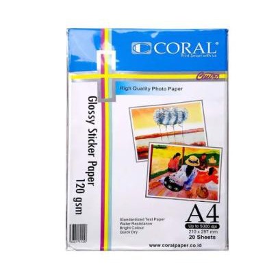 

Kertas Coral Glossy Sticker Photo Paper A4 120Gsm - 20 sheet