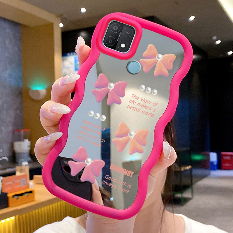 Casing HP Untuk OPPO A15 A15s A35 4G Case Pita mutiara mewah berwarna pink Macaron Softcase Silikon 
