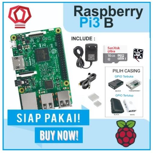Pilihan- Raspberry Pi3 Pi 3 Model B 3B Pi3B Paket Lengkap Komplit Siap Pakai