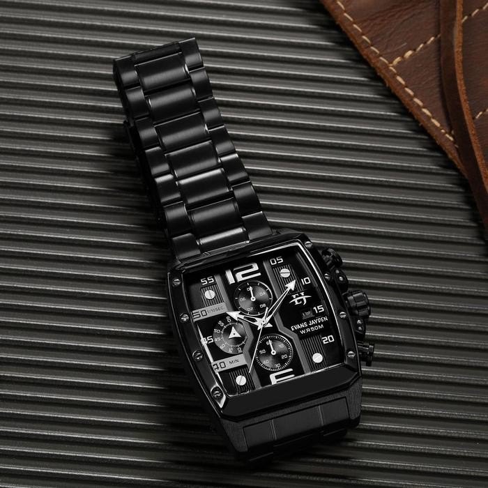 Buy 1 Get 1 Evans Jayden Jam Tangan Pria 9618 Rantai Stainless Steel Chronograph Kaca Sapphire Water