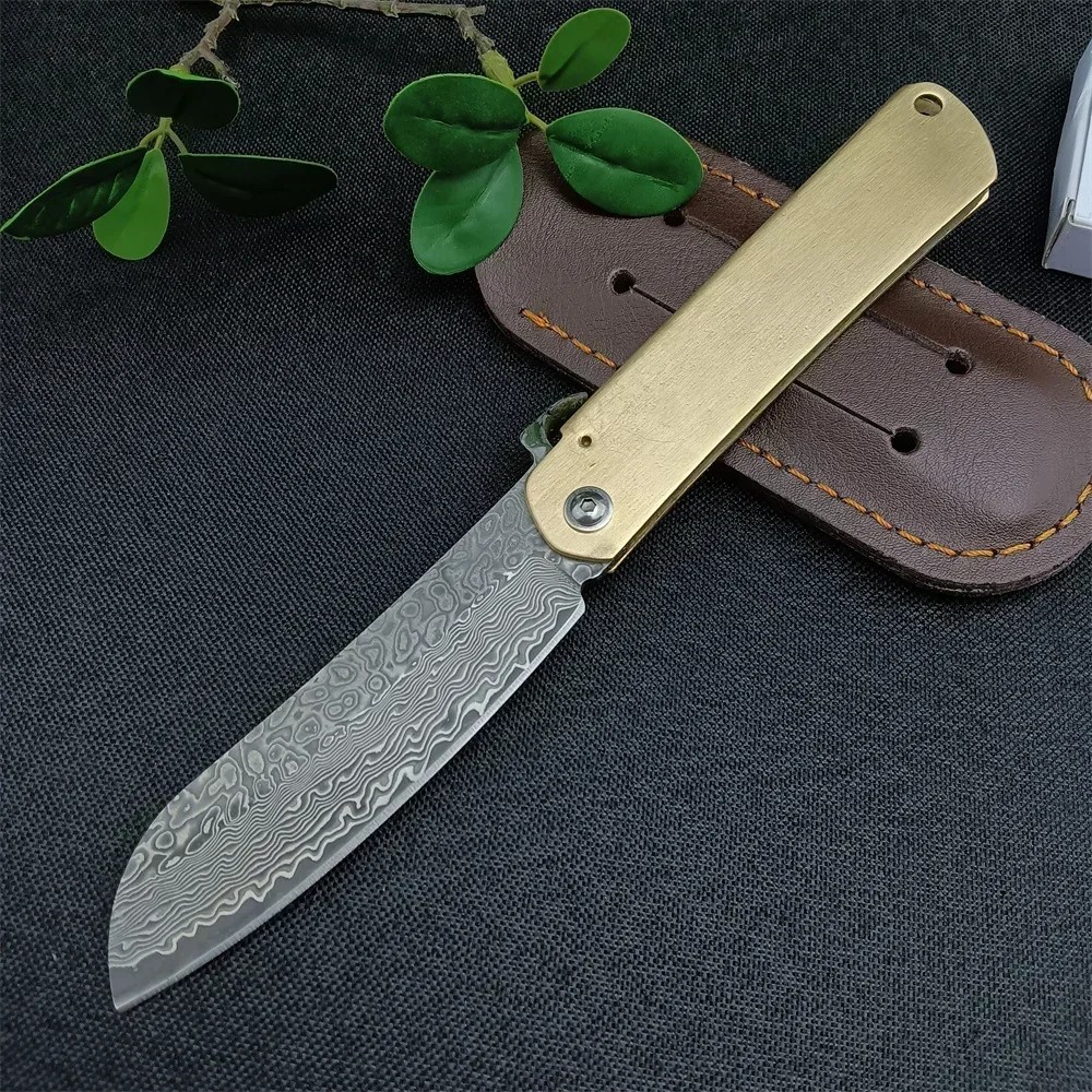 Higonokami Japanese VG10 Damascus Folding Blade Ball Bearing Copper Handle Outdoor Fishing Hunting