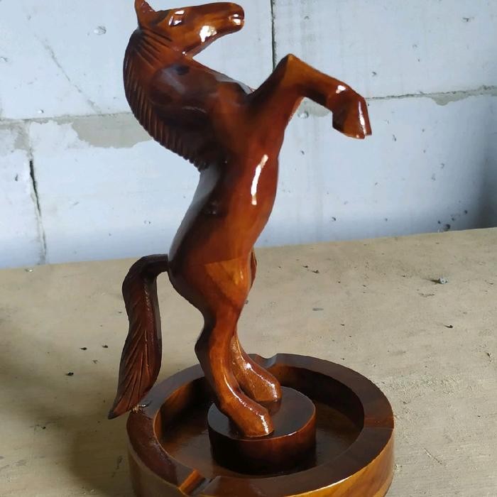 Asbak Kayu Jati Antik .Patung Kuda Dan Ikan Lumba Pasti Diskon