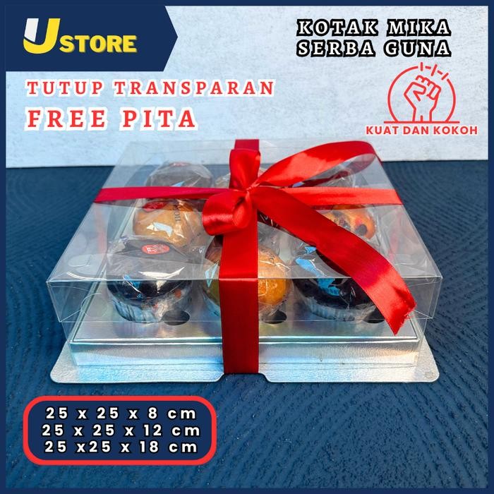Kotak Mika 25x25 TUTUP MIKA Plastik Tatakan Hologram Souvenir Box Kue cake box kotak kue Gift Box