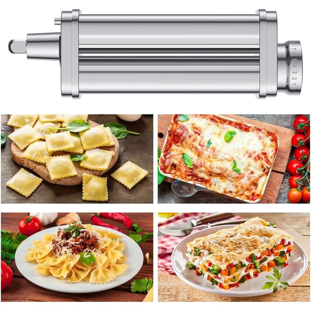 Pasta Maker Attachment Stainless Steel Pasta Roller for Kitchenaid Stand Mixer, 8 Adjustment Knob