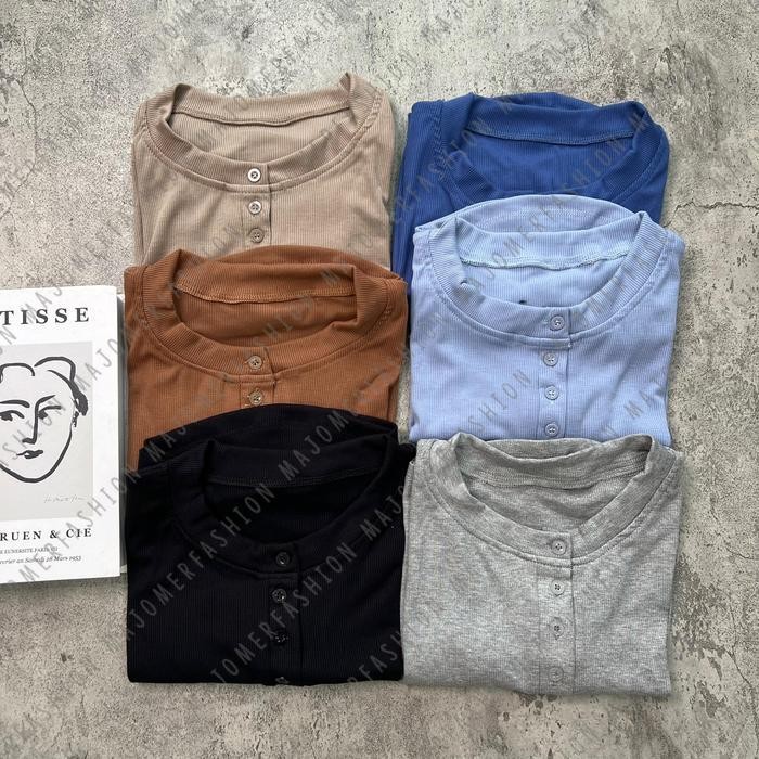 Majomer Wiggle Crop Top Lengan Pendek - Atasan Wanita Kancing Rib Crop