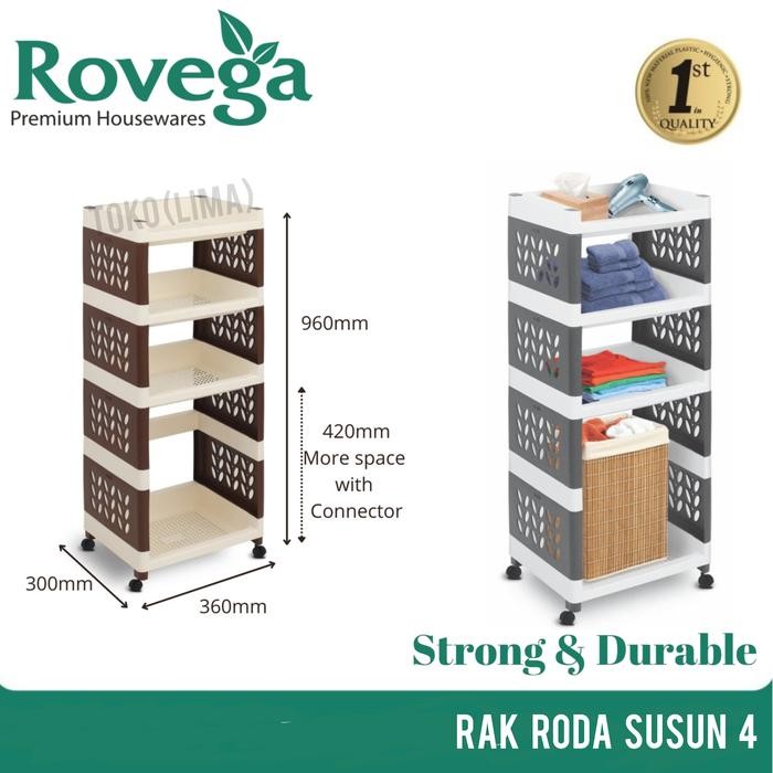 Rak Plastik ROVEGA SMR 410 RODA Susun 4 Tingkat Rak Susun RSO Tempat Penyimpanan Serbaguna Rak Bumbu