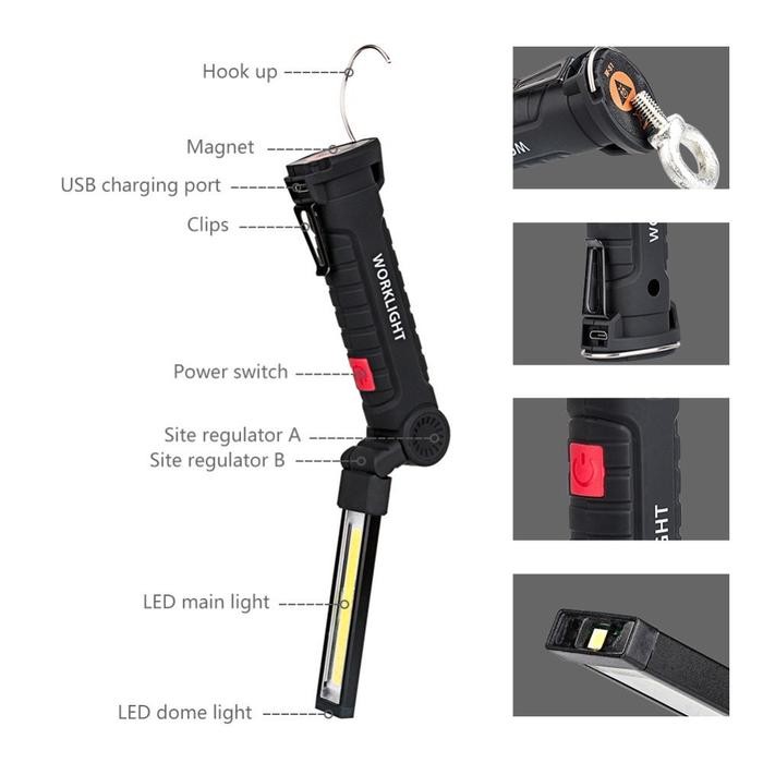 Senter Worklight LED Portable Magnet COB Charger Lampu Lipat