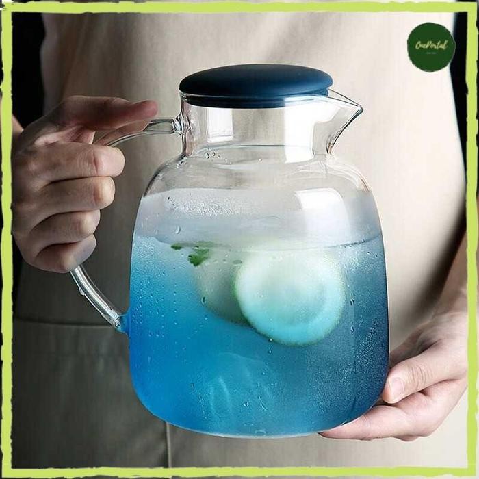Teko Kaca Tahan Panas & Dingin Gagang Ergonomis Desain Unik Kapasitas Besar 1.8L