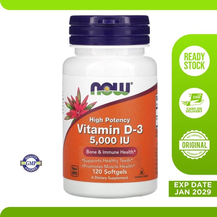 ORIGINAL Vitamin tulang D-3 D3 5000 IU Now 120 Soft Gel vitamin d3 iu